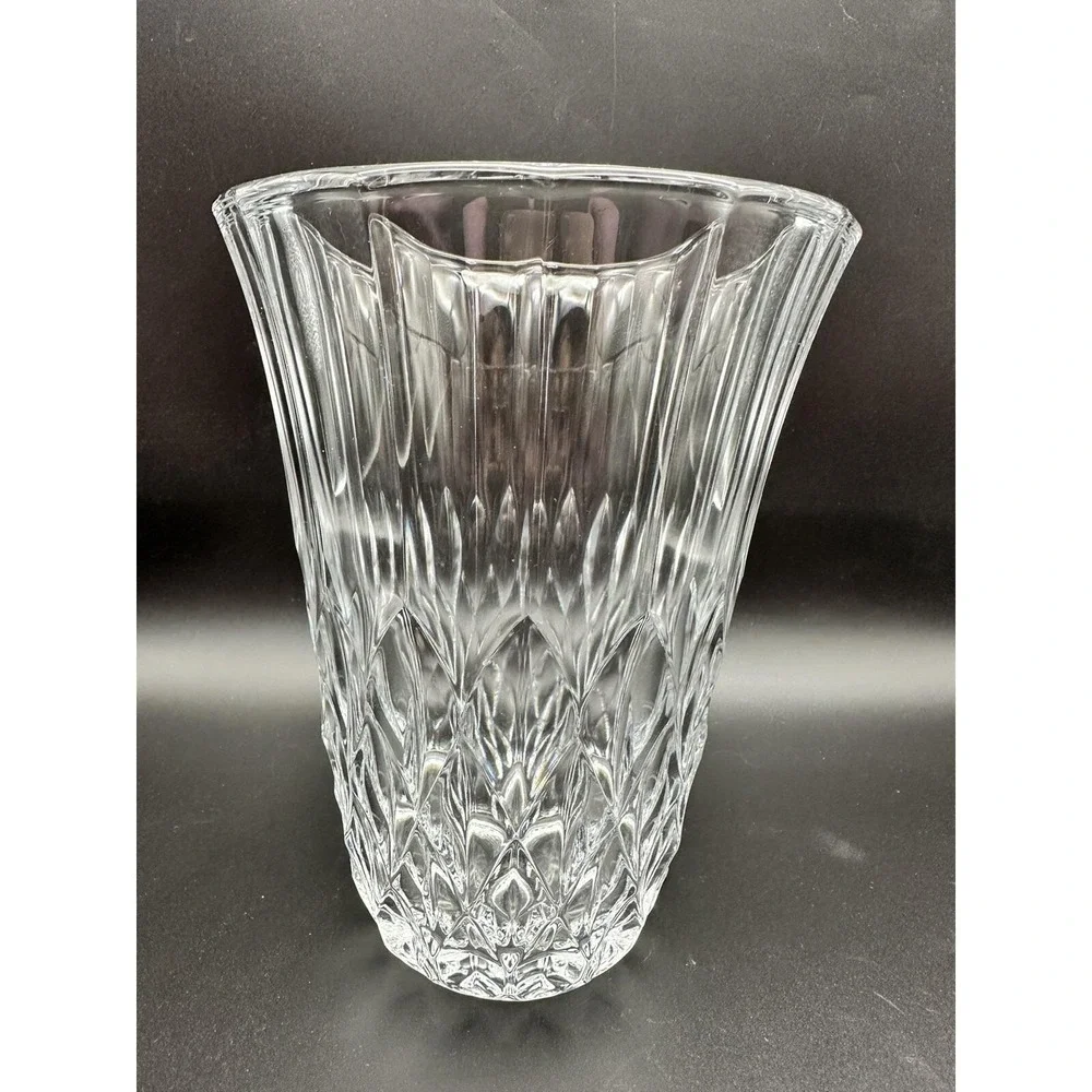 Val St Lambert Crystal Vase Vintage Signed Belgium 1950 Heavy Art Glass 8